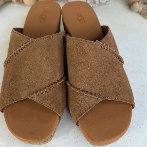 UGG Taia Wedge Slide Sandals - Suede (For Women) Chestnut Sz 8 - Picture 10 of 13